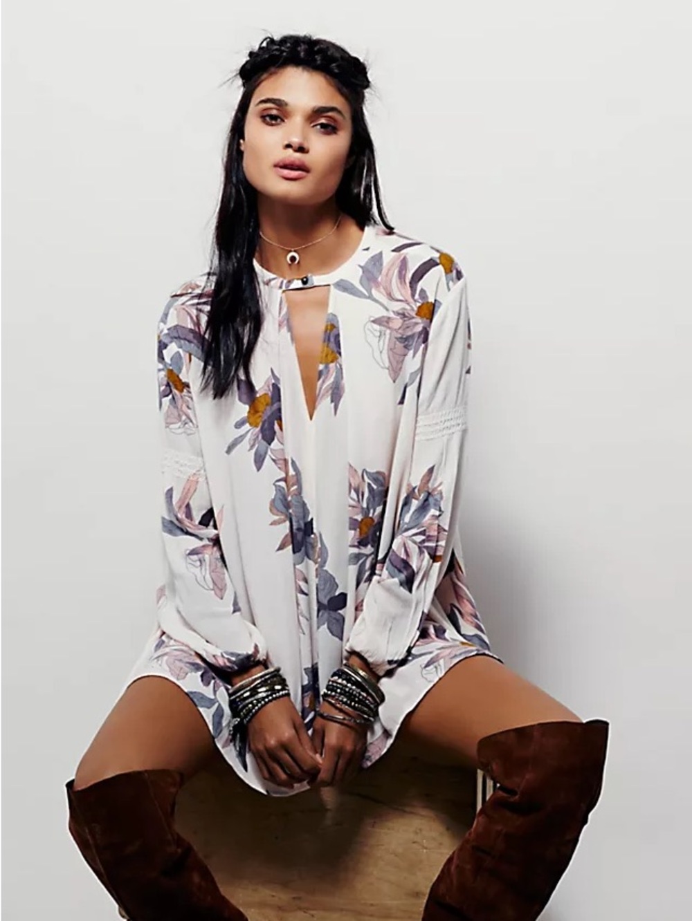 Free People Electric Orchid Print Swing Tunic 1304
